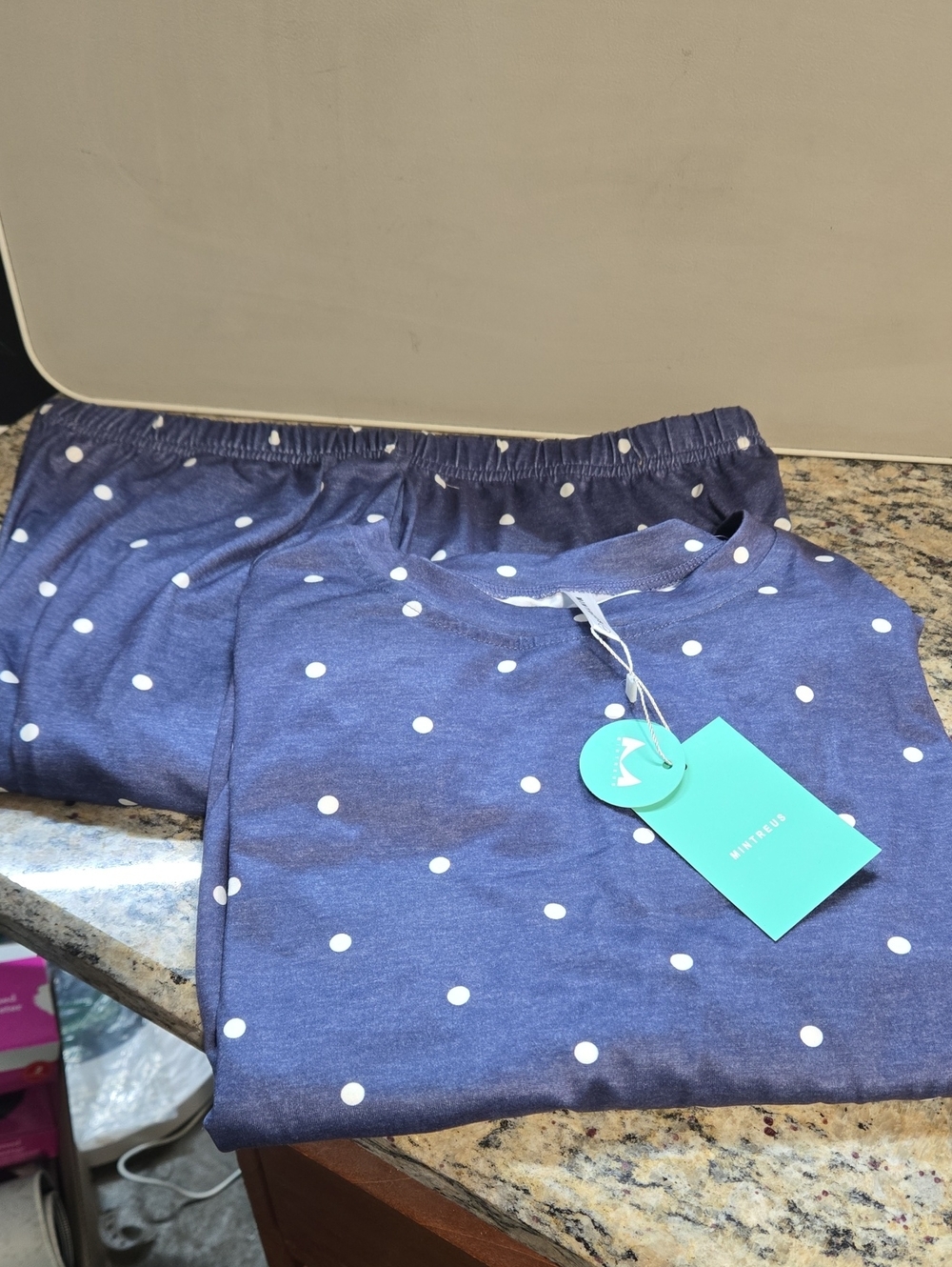 Womens Navy Polka Dot Pajama Set - Soft Cotton Blend